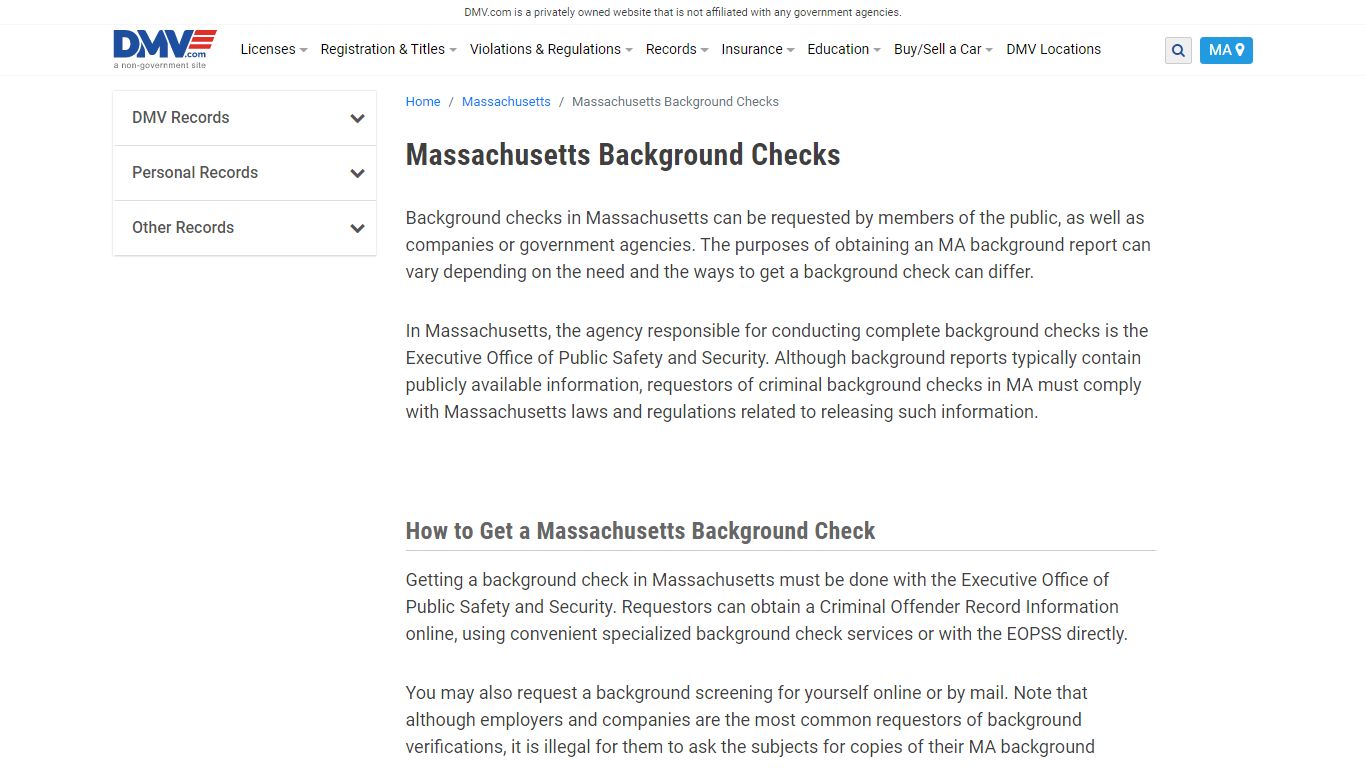 Massachusetts Background Checks | DMV.com